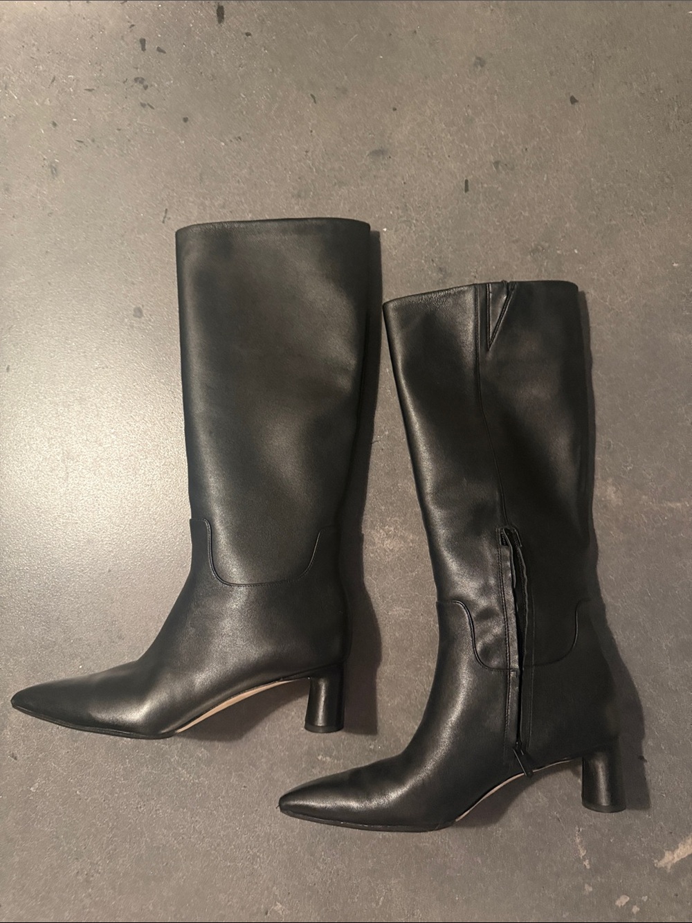 Vince Floris black knee high pointed toe heeled boots